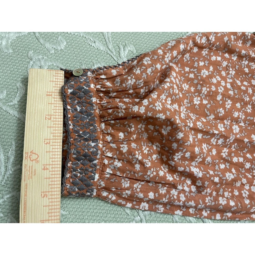 Sister Mary Blouse Womens Small Orange Floral Embroidered Boho Tunic Henley Top - Picture 13 of 16